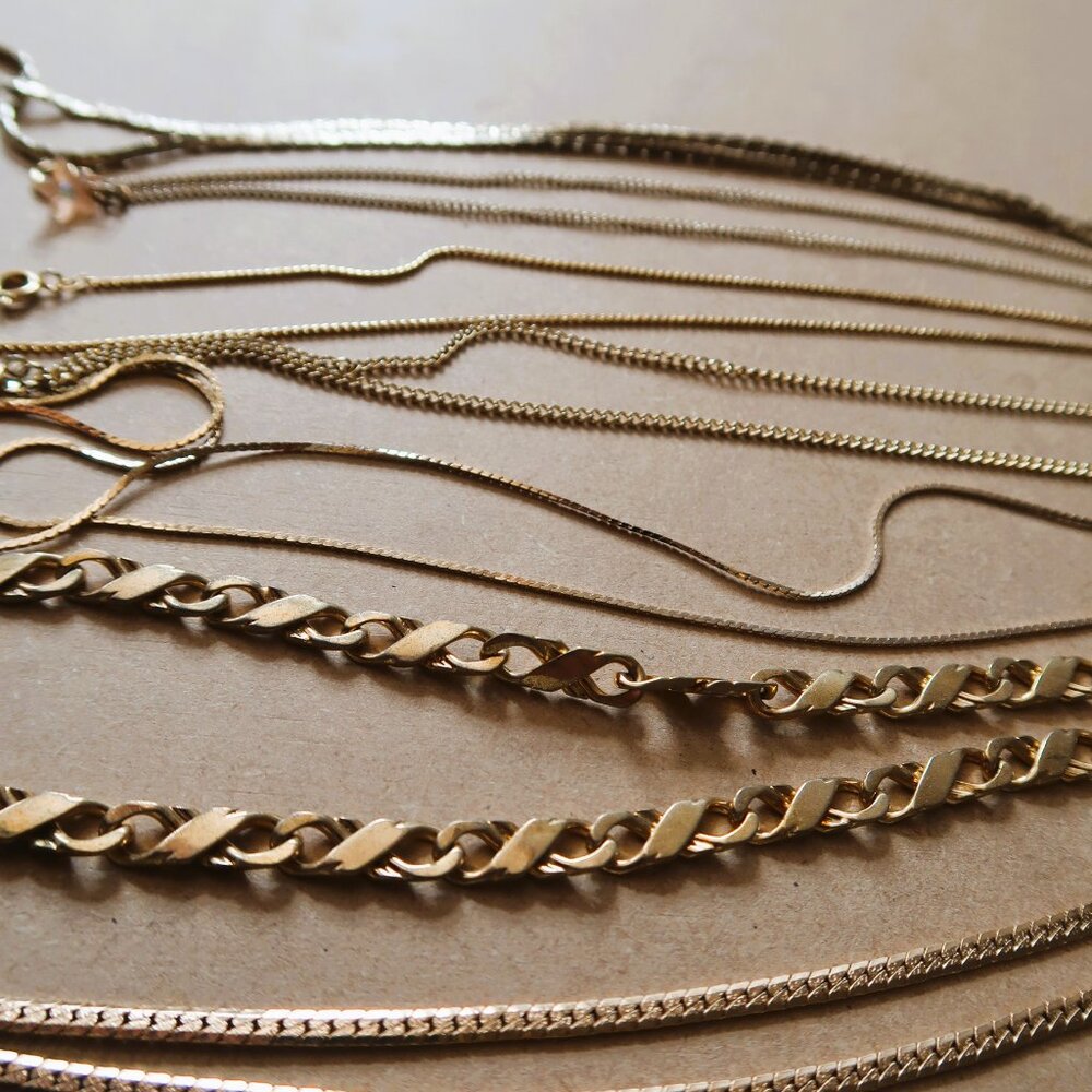 7 Gold Tone Two-Tone Necklace Chain Bulk Lot DIY Upcycle Craft Maker Supply